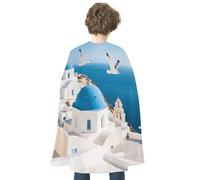 Reversible Halloween Cloak Santorini Greek IslCape with Hook & Loop | Medieval Renaissance Poncho, Dress up Costume, Blue Red Robe, Adjustable Collar, Flowing Drape, Wizard Witch Vampire Cosplay