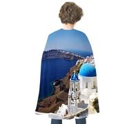 Reversible Halloween Cloak Santorini Greek IslCape with Hook & Loop | Medieval Renaissance Poncho, Dress up Costume, Blue Red Robe, Adjustable Collar, Flowing Drape, Wizard Witch Vampire Cosplay