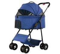 Reversible Handlebar Pet Stroller for Medium Dogs, Dog Stroller with 360 Rotating Front Wheel, Foot Brake, Wide Mesh Canopy, 2 Security Leashes,and Storage Basket(Blue)
