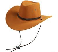 Reversible Hat for Men Women, Adjustable Sun Hat with 10cm Wide Brim, Breathable Polyester Sheriff Cap for Spring Autumn Outdoor Travel, 58cm(Light Brown)