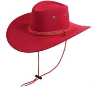 Reversible Hat for Men Women, Adjustable Sun Hat with 10cm Wide Brim, Breathable Polyester Sheriff Cap for Spring Autumn Outdoor Travel, 58cm(Red)