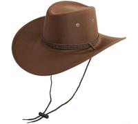 Reversible Hat for Men Women, Adjustable Sun Hat with 10cm Wide Brim, Breathable Polyester Sheriff Cap for Spring Autumn Outdoor Travel, 58cm(Coffee)