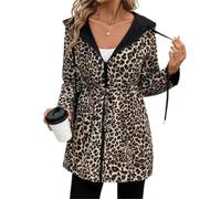 Reversible Hooded Coat with Leopard Print Women's Zip Up Hoodies Lightweight Reversible Leopard Anorak Coat (Leopard Print,M)