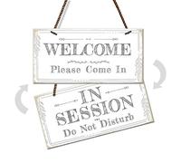 Reversible "In Session Do Not Disturb" & "Welcome Please Come In" Door Sign, Double Sided Sign for Business Office Therapist Clinic SPA Tatoo Salon, PVC Hanging Plaque, 10x5”