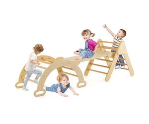 Reversible Kids Climbing Triangle Set 3 in 1 Wooden Climber W/ Ramp & Arch