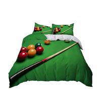 Reversible King Duvet Cover Set Green, Sports Snooker Pool Table Bedding Set with 2 Pillowcases, Soft Brushed Microfiber Quilt Cover, Cosy with Hidden Zipper & Corner Ties 220 x 230 cm