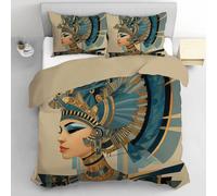 Reversible King Elegance Portrait Duvet Cover Set with 2 Pillowcases, Soft Printed Brushed Microfiber Beige Quilt Cover, 220x230cm Bedding Set, Classical Egyptian Woman Duvet Covers