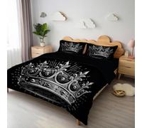 Reversible King Minimalism Stripes Duvet Cover Set with 2 Pillowcases, Soft Printed Brushed Microfiber Black Quilt Cover, 220x230cm Bedding Set, Classical Crown Duvet Covers