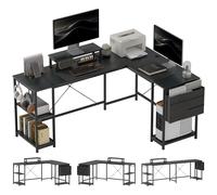 Reversible L Shaped Desk 2 Person Computer Workstation Home Office Black Desk