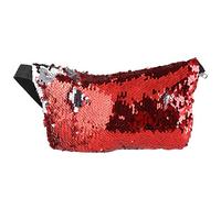 Reversible Mermaid Sparkling Sequins Glitter Belt Waist Bag Handbag Wallet Purse Case Cosmetic Makeup Bag Waist (Red + Silver)