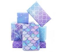Reversible Mermaid Wrapping Paper, 6pcs Purple Blue Mermaid Scale Scallop Galaxy Gift Wrap Papers, Under the Sea Ocean Theme Art Paper for Kids Girls Birthday Baby Shower DIY Crafts Gift Packing Sheet