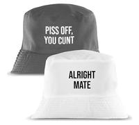 Reversible Message Bucket Hat 'Alright Mate' or Reverse to Say 'P*ss Off You C@nt' Mood Swing Festival- Naughty or Nice Range of Hats