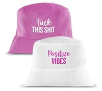 Reversible Message Bucket Hat Positive Vibes or Reverse to Say F@ck This Sh*t Mood Swing Festival- Naughty or Nice Range of Hats