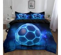 Reversible Microfiber Children's Duvet Cover 200 x 200 cm - Super Soft No fading Modern Sports Exercise Football Print Double Bedding Set, Black duvet cover perfect for summer