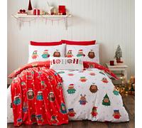 'Christmas Party Robins' Reversible Duvet Cover Set Catherine Lansfield White King