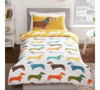 Reversible Multicolour & Ochre Sausage Dogs Dachshunds Duvet Cover Bedding Set