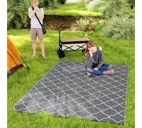 Reversible Outdoor Rug W/ Carry Bag for RV Camping Beach, 182 x 274 cm, Grey