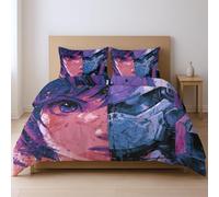 Reversible pattern Duvet Cover, anime girl mecha glitch art, Lightweight Bed Linen Design for Teens Boys Girls Bedroom, Purple, Queen230x230cm(90"x90")+2 50x75cm(20"x30")