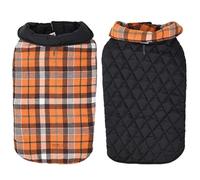 Reversible Plaid Dog Winter Coat - Waterproof Dog Jacket with Harness Hole for Cold Weather Protection(Orange,XL)