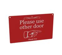 Reversible 'Please use other door' Sign - Double Sided, Arrow, Door Hanging, Hand Illustration Pointing in the direction left or right (Red)