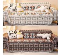 Reversible Poly-Cotton Sofa Cover - Dual-Sided Pet Protector & Fringed Throw Blanket for 1-4 Seater Couches (90-180cm, Wrinkle-Free, Geometry Design)