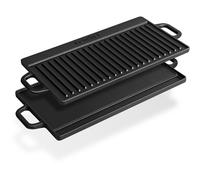 Reversible Pre-Seasoned Non-Stick Oven Safe Cast Iron Griddle Plate - Black