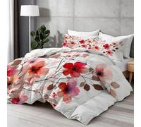 Reversible Printed Comforter Single 135×200 cm, Pink White Down Alternative Duvet Insert, Anti-Clump Tech Quilted Bedding, Luxury Soft & Breathable, Watercolor Flowers Leaves Elegant Pattern