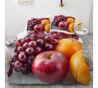 Reversible Printed Duvet Cover Set Grape Bedding Set with 2 Pillowcases : (50x75 cm) Apple Duvet Cover with Zipper Closure Super king: 260 x 220 cm (102" x 87")