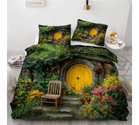 Reversible Printed Duvet Cover Set Log House Bedding Set with 2 Pillowcases : (50x75 cm) Flowers Duvet Cover with Zipper Closure 135 x 200 cm (53" x 79")