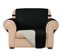 Reversible Quilted Sofa Cover - Adjustable Elastic 1/2/3 Seater Protector with Side Pocket - Armchair Slipcover (Black) - Furniture Shield
