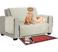 Reversible Quilted Sofa Cover Pet Dog Kids Barrier- Slipcover Furniture Protector Washable Couch Covers with Elastic Straps Anti-Slip Wrinkle Resistant (2 Seater, Beige - Greenish)