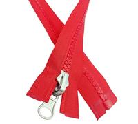 Reversible Resin Zip Gauge #5 Bilateral Open-End Chunky Fastener Moulded Plastic Teeth for Double-Sided Jackets Fleeces (RED, 50cm (19.7"))