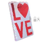 Reversible Sequin Notebook with Lock A5 Glitter Love Pattern Journal | Portable Paper and Metal Build, for Office Work, Creative Writing, Students and Professionals