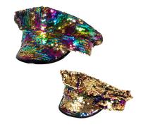 REVERSIBLE SEQUINS RAINBOW TO GOLD CAPTAINS HAT PRIDE HEADWEAR