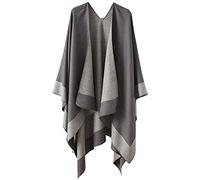 Reversible Shawl Wrap for Women Ladies, Open Front Poncho Cape Warm Blanket for Winter Fall, Grey, Free