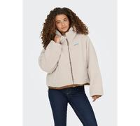 Reversible Short Coat in Sherpa with Zip Fastening and Hood Ecru