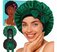 Reversible Silk Bonnet for Sleeping Women - Double Layer & Color Satin Bonnet, Adjustable Hair Cap for Curly & Textured Hair (Dark Green & Black)