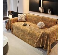 Reversible Sofa Cover for Living Room - Cat-Scratch Proof Throw Velvet Large Multi-Functional Soft with Tassels Extra-Large Suitable Sofas, Beds and Armchairs (180x280cm, Yellow/Green/Bla A 180*150CM