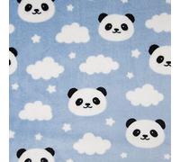 Reversible Soft Cuddle Fleece Fabric Material - Panda & Stars Dusty Blue, 1Mtr - 150cmx100cm