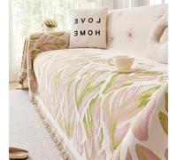 Reversible Soft Throw Blanket for Sofa, Lightweight Decorative Green Leaf Design, Versatile 1/2/3/4 Seater Couch Cover, 180x130cm, Perfect for Chair & Bed (Pink)