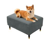 Reversible Square Ottoman Cover - Soft Stretch Footrest Protector with 2 Non-Slip Str, Lar Size, Grey-Blue, Slish and Stool Cover for Home Décor