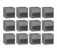 Reversible Storage Cubes 12 Pack with Dual Clear Windows, 11x11x11 Inch Cube Storage Bin, Heavy Duty Fabric Baskets for Shelves, Reinforced X-Stitch Handle Closet Organizers for Clothes Blanket, Gray