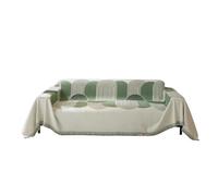 Reversible Striped Sofa Cover with Fringe 180x180cm Green - Multifunctional Couch Throw for Sofa Bench & Bed Stylish Home Decor and Easy to Clean