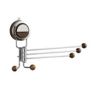 Reversible Suction Cup Hooks, 180° Rotating Towel Rack for Bathroom and Kitchen, Wall Mounted Organizer with Walnut Wood, Tool-Free Installation, Silver