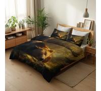 Reversible Sunny Forest Animal Bear Printed Duvet Cover, Luxury Nature Landscape Super King Bedding Sets, Lightweight Duvet Cover Bedding, Soft Breathable Quilt Covers for Kids Adults, 260 x 220 cm