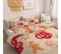 Reversible Super King Duvet Cover Set Cartoon, Soft Brushed Microfibre Bedding with Zip Fastening & Corner Ties, Christmas Cup Snowflake Gingerbread Double-Sided Quilt Cover for Kids Teens Boys Girls