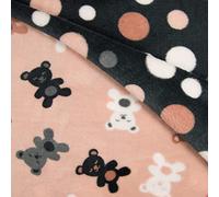 Reversible Super Soft Cuddle Fleece Fabric Material - Teddies & DOTS Pink, 1Mtr - 150cmx100cm