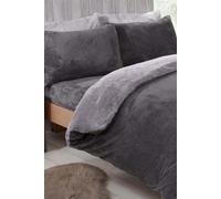 Reversible Teddy Duvet Cover with Pillowcase OHS Dark Grey Single