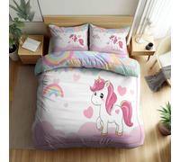 Reversible Unicorn Rainbow Heart Clouds Printed Duvet Cover, Luxury Cute Cartoon Cot-bed Bedding Sets Lightweight Duvet Cover Bedding - Soft Breathable Quilt Covers for Kids Adults