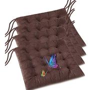 Reversible Velvet Dining Chair Cushions with Ties Non-Slip & Washable Seat Pads for Dining Room Chairs Set of 4 (Coffee 17x17in) - Perfect Comfort & Style
